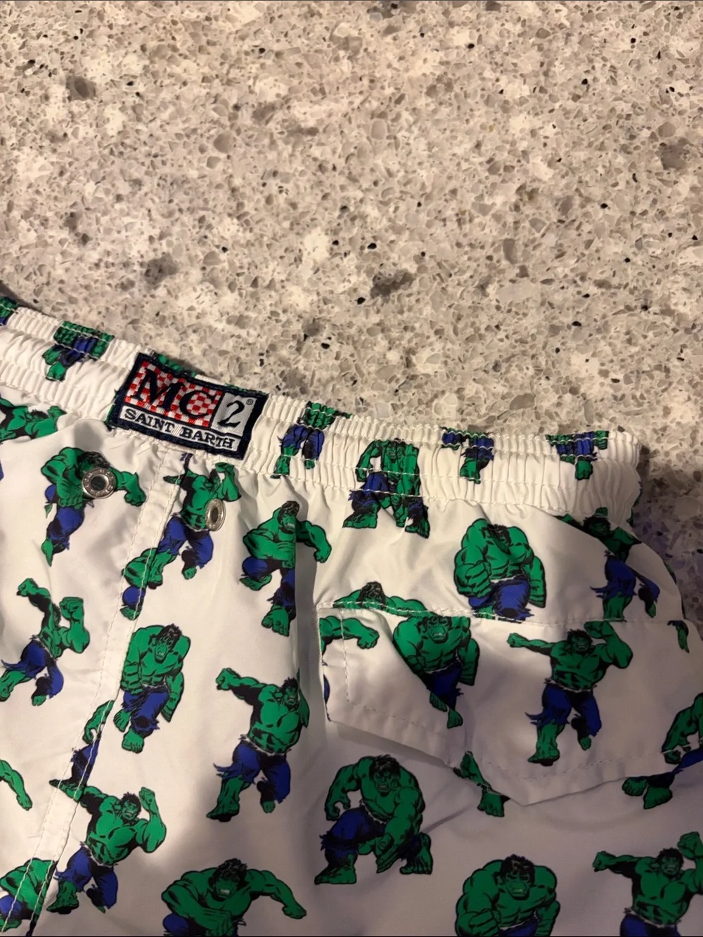 MC2 Saint Barth White Swim Trunks with Green Hulk Print